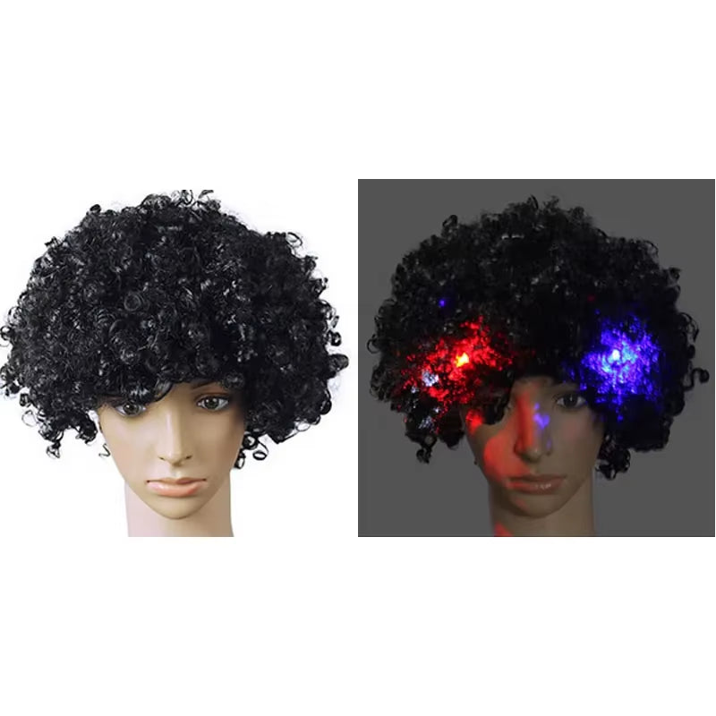 1Pcs LED Explosion Wig Clown Funny Light Curly Fans Circus Cosplay Birthday Rave Costume Glow Party Supplies Wedding Festival