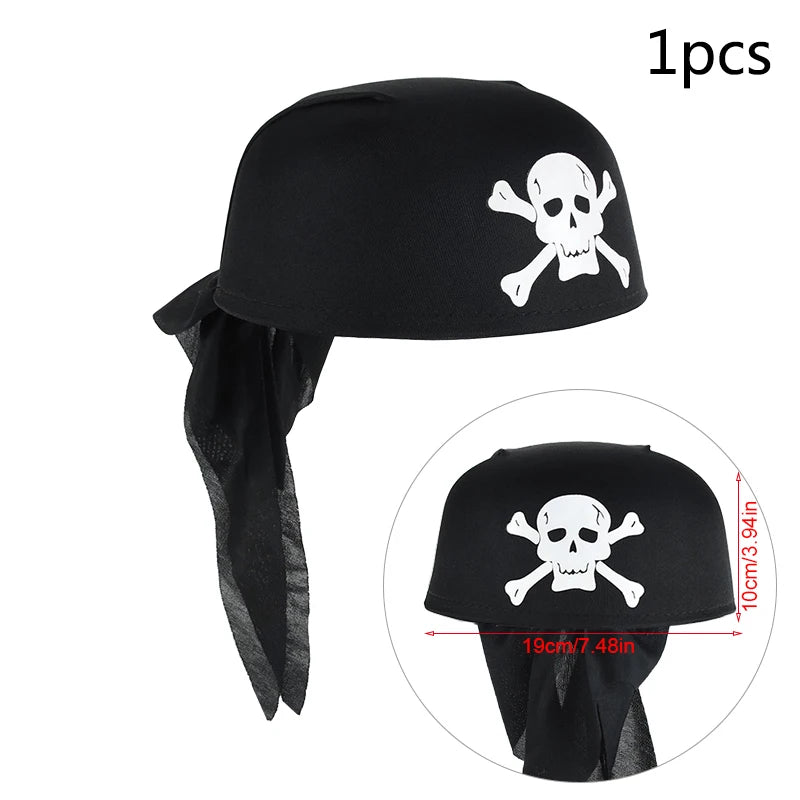 Pirate Captain Cosplay Costume Props Set Kids Halloween Hat Hook Skeleton Eye Patch Pirate Party Halloween Decoration Supplies