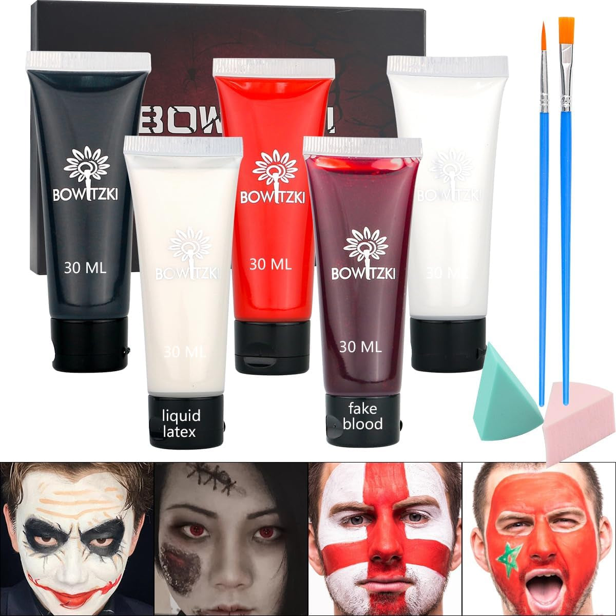 SFX Set Trucco Trucco Halloween Trucco a Base D'Acqua Crema Viso Colore Corpo Trasparente Lattice Liquido Pennello Spugne Pittura Effetti Speciali Zombie, Vampiri Mostri