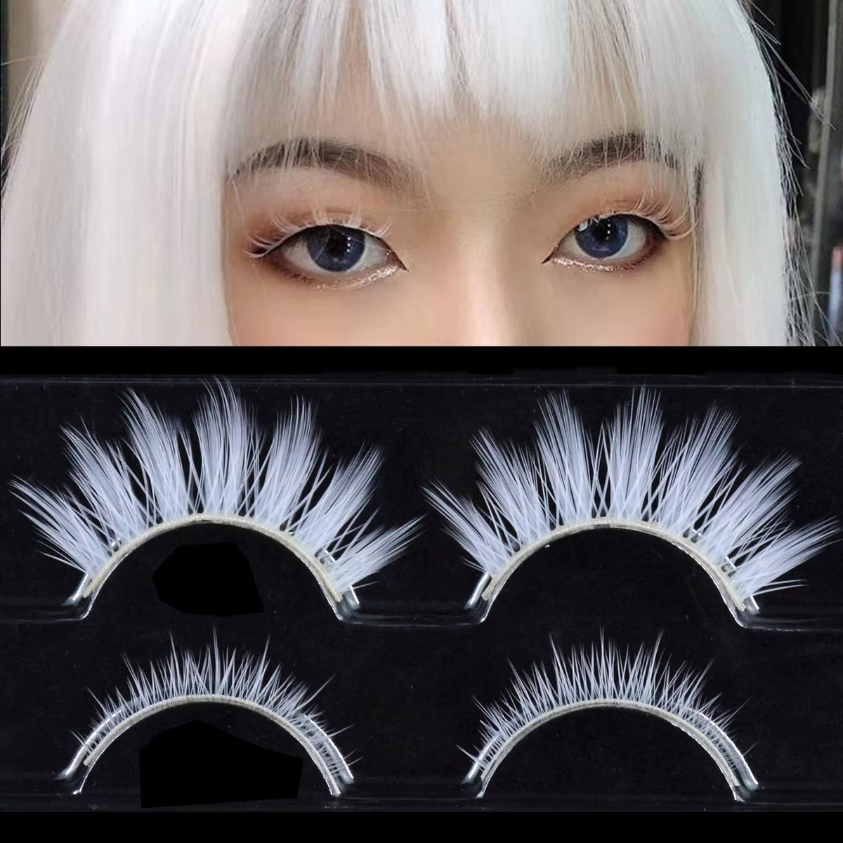 2 Pairs/Cas 3D White Eyelashes Clear Band Snow Color Eye Lashes Cosplay Halloween Manga Lashes Makeup up and Lower Bottom Lashes