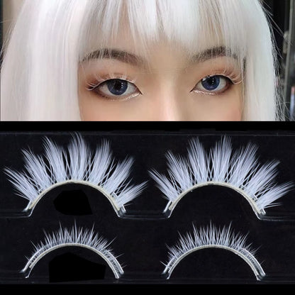 2 Pairs/Cas 3D White Eyelashes Clear Band Snow Color Eye Lashes Cosplay Halloween Manga Lashes Makeup up and Lower Bottom Lashes
