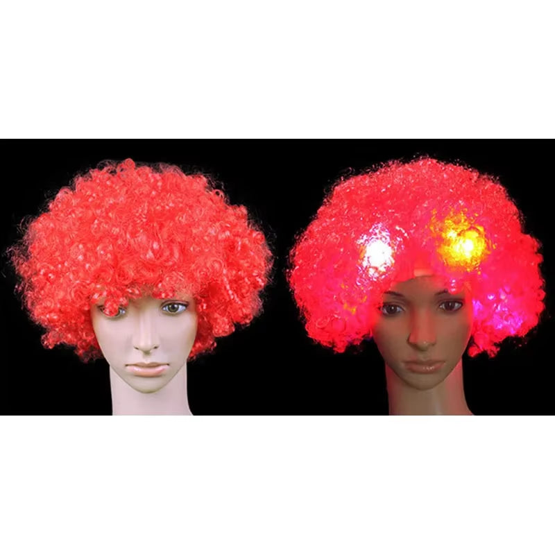 1Pcs LED Explosion Wig Clown Funny Light Curly Fans Circus Cosplay Birthday Rave Costume Glow Party Supplies Wedding Festival