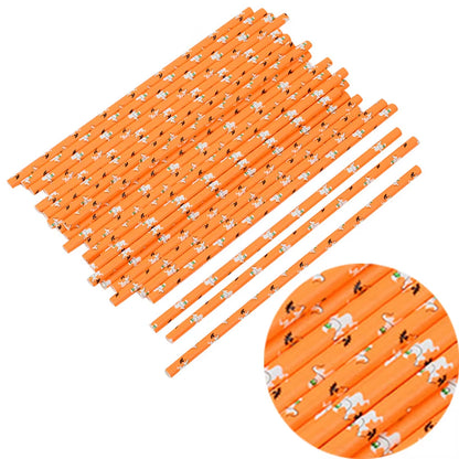 25Pcs Halloween Disposable Party Straws Bat Skull Drinking Straws Holiday Bar Home Party Halloween Decoration