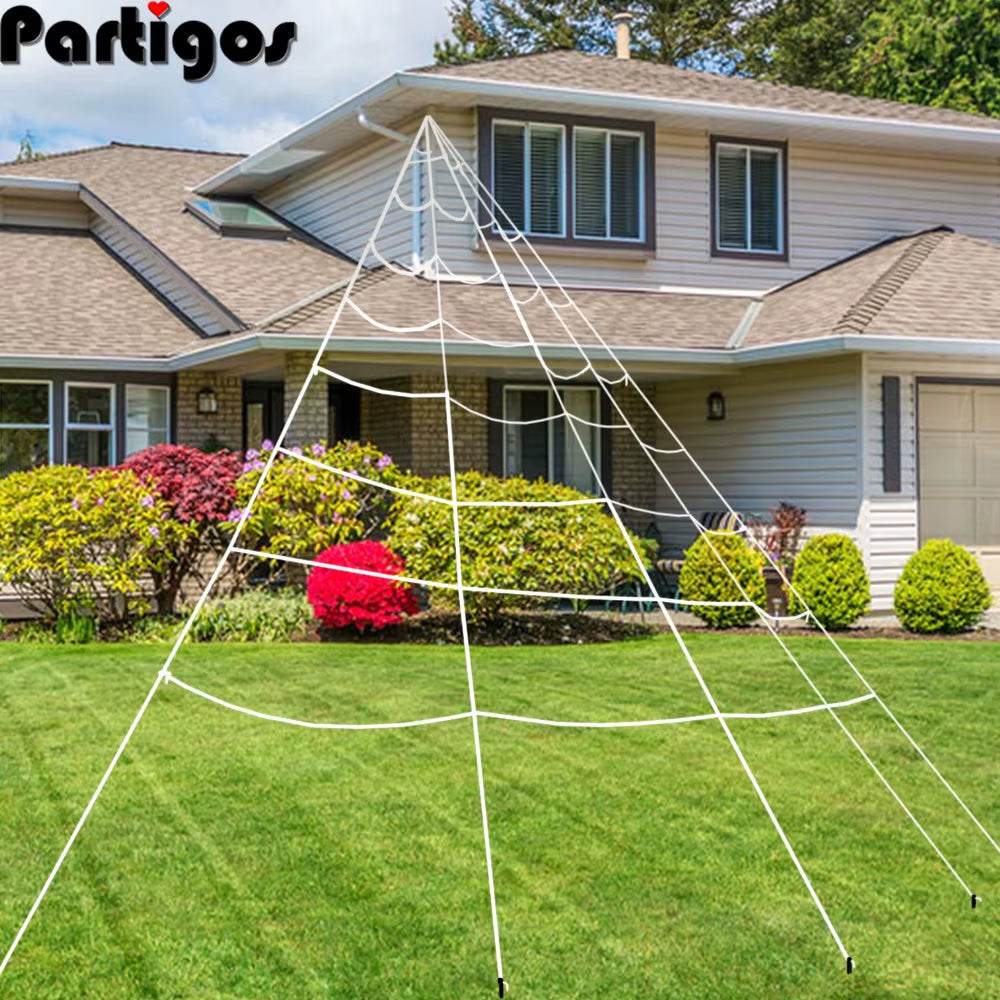 Giant Spider Web Triangular Mega White Stretch Cobweb for Yard Halloween Decorations Outdoor Halloween Spider Decor Supplies