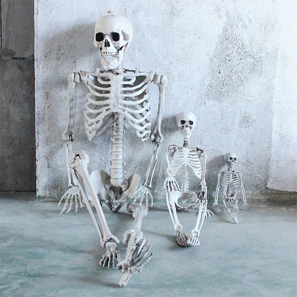 Halloween Horror Skeleton Statue Movable/Posable Joints Scary Skull Ornament Halloween Theme for Yard Garden Patio Haunted House