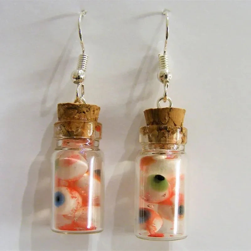 Halloween Earrings Eyeballs in a Bottle Earrings Miniature Bottle Eyeball Earrings Bottle of Eyes Halloween Jewelry