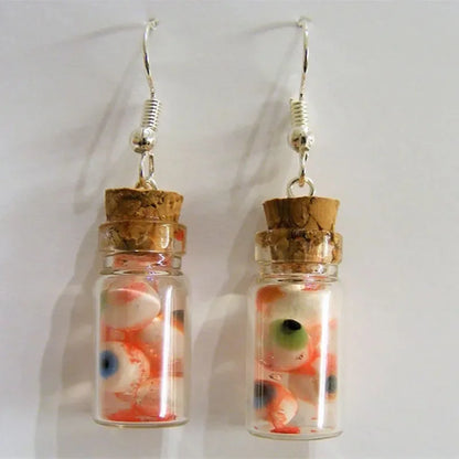 Halloween Earrings Eyeballs in a Bottle Earrings Miniature Bottle Eyeball Earrings Bottle of Eyes Halloween Jewelry