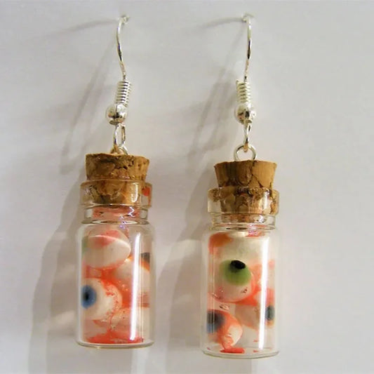 Halloween Earrings Eyeballs in a Bottle Earrings Miniature Bottle Eyeball Earrings Bottle of Eyes Halloween Jewelry