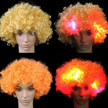 1Pcs LED Explosion Wig Clown Funny Light Curly Fans Circus Cosplay Birthday Rave Costume Glow Party Supplies Wedding Festival