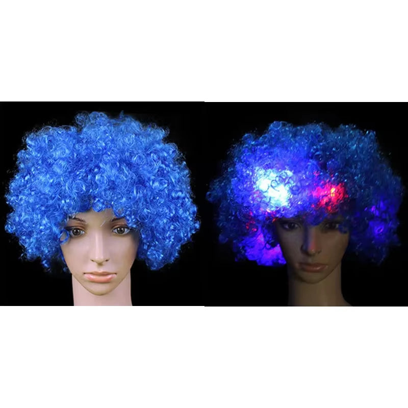 1Pcs LED Explosion Wig Clown Funny Light Curly Fans Circus Cosplay Birthday Rave Costume Glow Party Supplies Wedding Festival