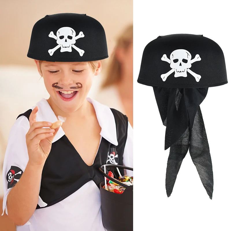 Pirate Captain Cosplay Costume Props Set Kids Halloween Hat Hook Skeleton Eye Patch Pirate Party Halloween Decoration Supplies