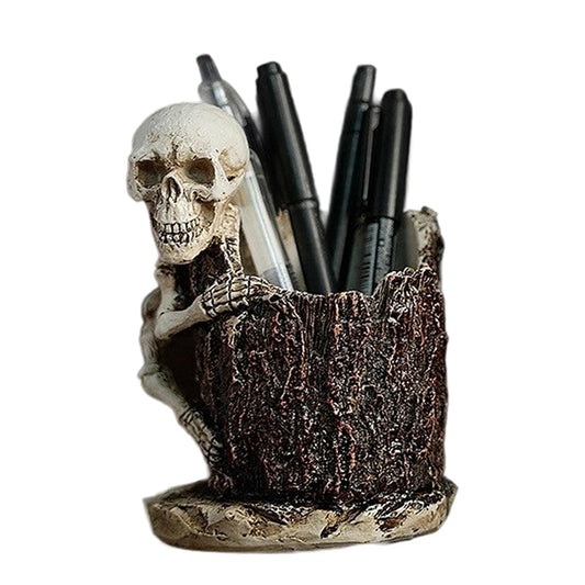 Halloween Skull Pen Pencil Holder Skeleton Key Holder Makeup Brush Holder Home Office Desk Supplies Organizer Accessory Gifts