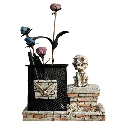 Halloween Skull Pen Pencil Holder Skeleton Key Holder Makeup Brush Holder Home Office Desk Supplies Organizer Accessory Gifts
