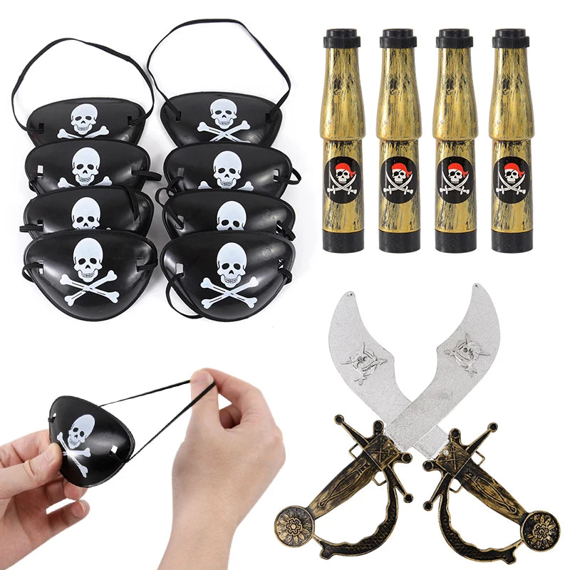 Pirate Captain Cosplay Costume Props Set Kids Halloween Hat Hook Skeleton Eye Patch Pirate Party Halloween Decoration Supplies