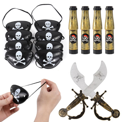 Pirate Captain Cosplay Costume Props Set Kids Halloween Hat Hook Skeleton Eye Patch Pirate Party Halloween Decoration Supplies