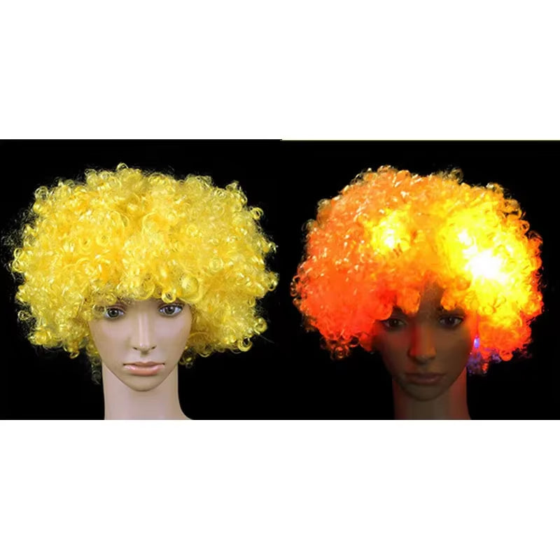 1Pcs LED Explosion Wig Clown Funny Light Curly Fans Circus Cosplay Birthday Rave Costume Glow Party Supplies Wedding Festival