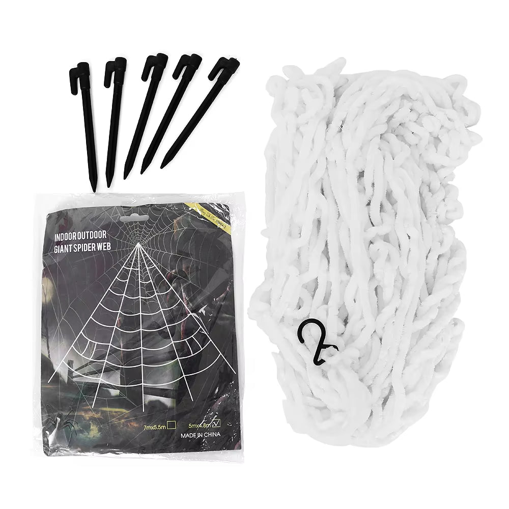Giant Spider Web Triangular Mega White Stretch Cobweb for Yard Halloween Decorations Outdoor Halloween Spider Decor Supplies