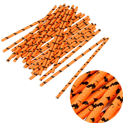 25Pcs Halloween Disposable Party Straws Bat Skull Drinking Straws Holiday Bar Home Party Halloween Decoration