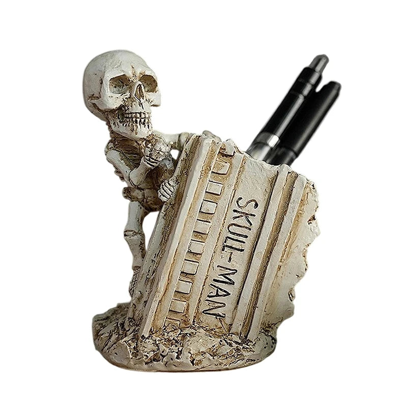 Halloween Skull Pen Pencil Holder Skeleton Key Holder Makeup Brush Holder Home Office Desk Supplies Organizer Accessory Gifts