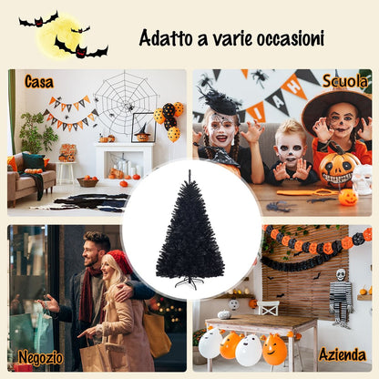 Albero Di Natale 180 Cm, 1036 Rami, Abete Artificiale Non Illuminato Con Base Solida Di Metallo, Nero