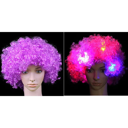 1Pcs LED Explosion Wig Clown Funny Light Curly Fans Circus Cosplay Birthday Rave Costume Glow Party Supplies Wedding Festival