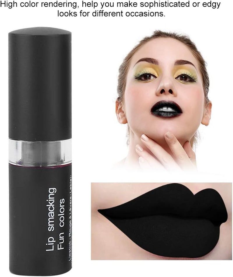 Rossetto Nero Opaco, Rossetto Ad Alta Pigmentazione, Labbra, Retrò, per Halloween, Rossetto Cosmetico, Rossetto Nero per Feste, Masquerade, Cosplay, Halloween, Trucco