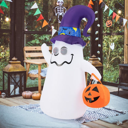 Halloween Inflatabile 180Cm Con Jack-O-Lantern Cappello Da Strega Luce Ad Effetto Specchio Infinito, Fantasma Carino