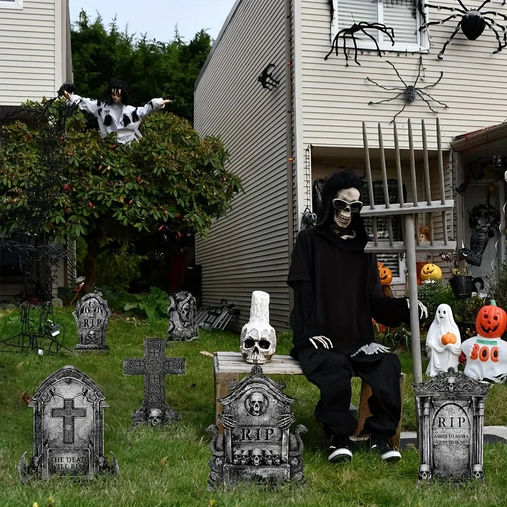 Halloween Decorations Outdoor Graveyard Tombstones Tombstones Halloween Decor Yard Signs with Stakes Realistic Scary Skeleton