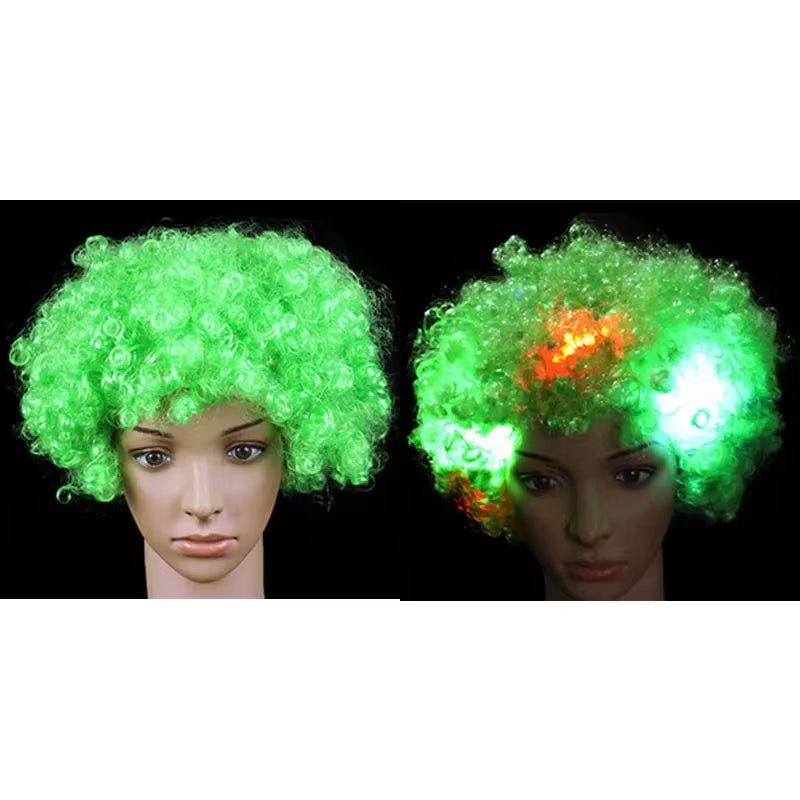 1Pcs LED Explosion Wig Clown Funny Light Curly Fans Circus Cosplay Birthday Rave Costume Glow Party Supplies Wedding Festival