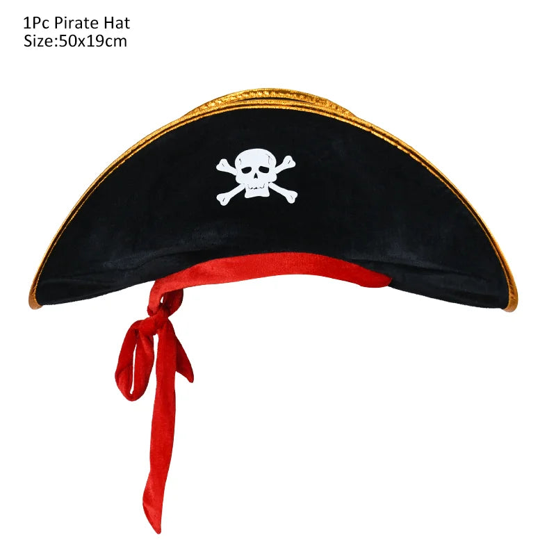 Pirate Captain Cosplay Costume Props Set Kids Halloween Hat Hook Skeleton Eye Patch Pirate Party Halloween Decoration Supplies