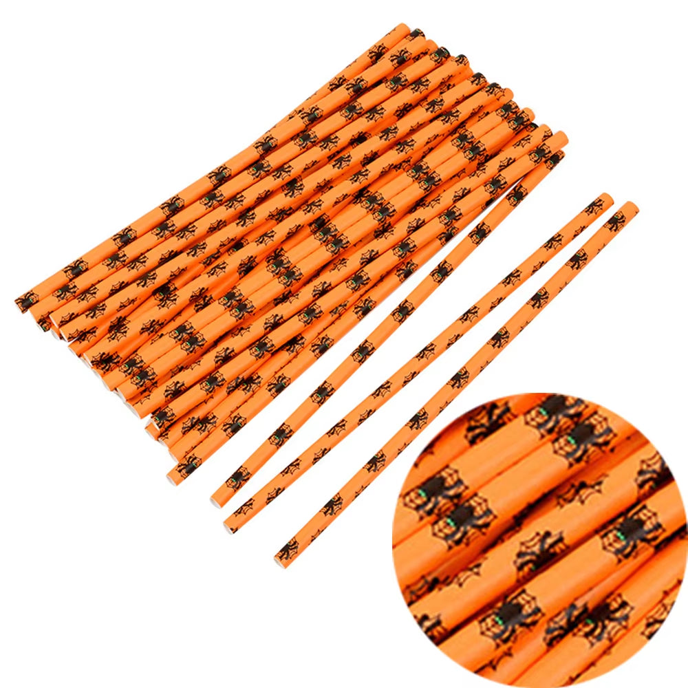 25Pcs Halloween Disposable Party Straws Bat Skull Drinking Straws Holiday Bar Home Party Halloween Decoration