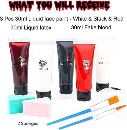 SFX Set Trucco Trucco Halloween Trucco a Base D'Acqua Crema Viso Colore Corpo Trasparente Lattice Liquido Pennello Spugne Pittura Effetti Speciali Zombie, Vampiri Mostri