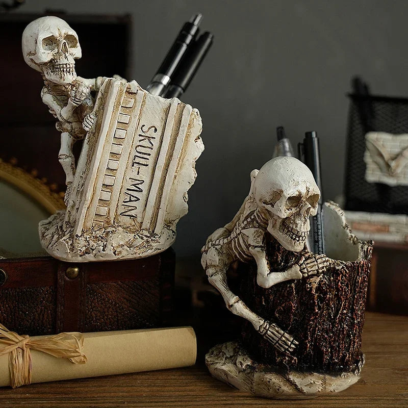 Halloween Skull Pen Pencil Holder Skeleton Key Holder Makeup Brush Holder Home Office Desk Supplies Organizer Accessory Gifts
