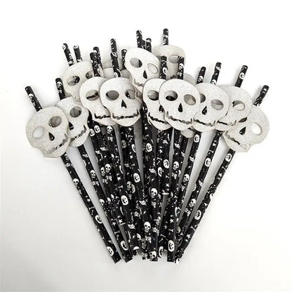 25Pcs Halloween Disposable Party Straws Bat Skull Drinking Straws Holiday Bar Home Party Halloween Decoration