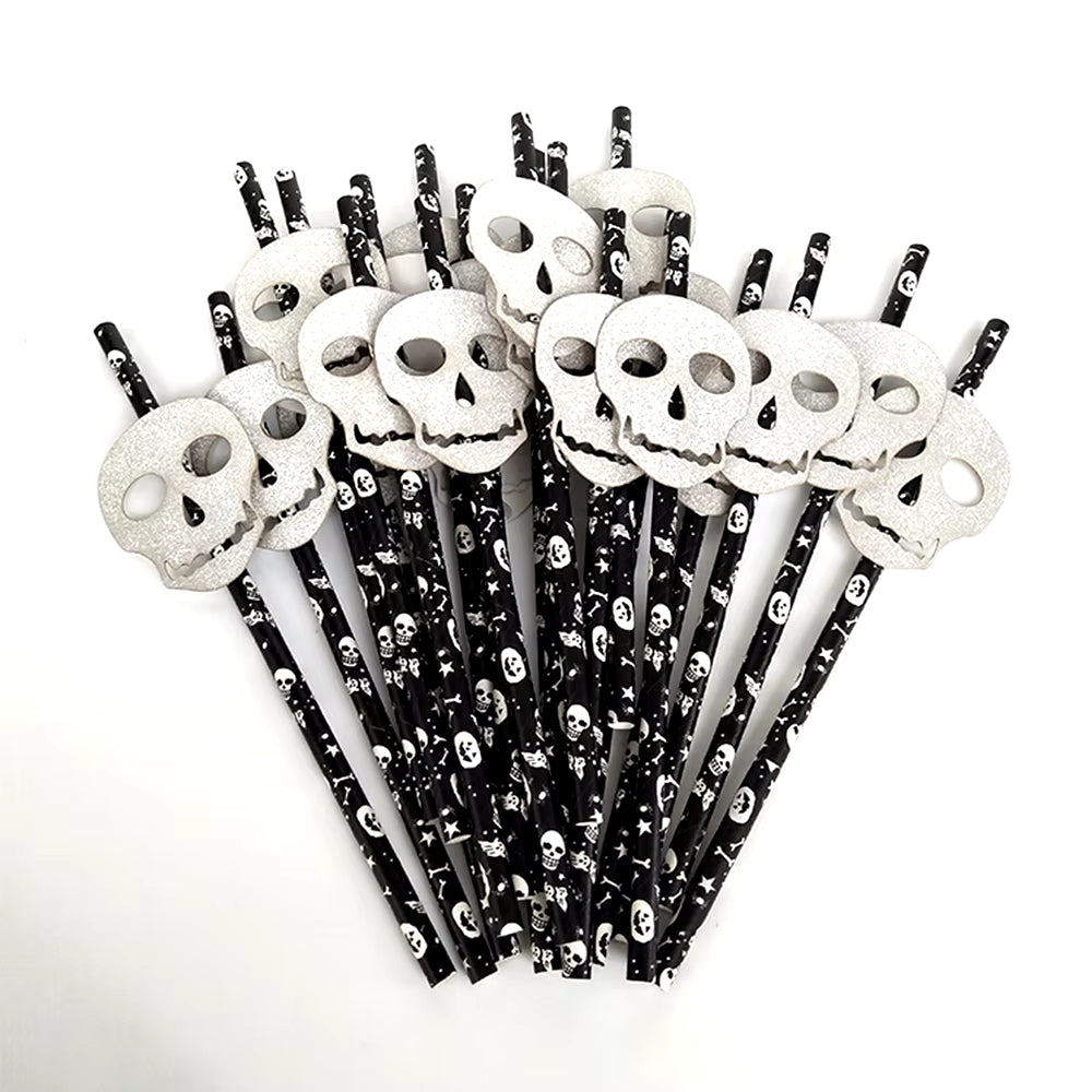 25Pcs Halloween Disposable Party Straws Bat Skull Drinking Straws Holiday Bar Home Party Halloween Decoration