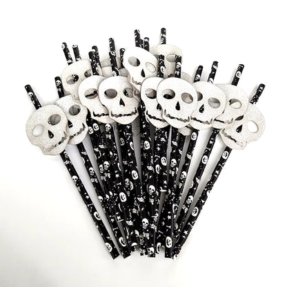 25Pcs Halloween Disposable Party Straws Bat Skull Drinking Straws Holiday Bar Home Party Halloween Decoration